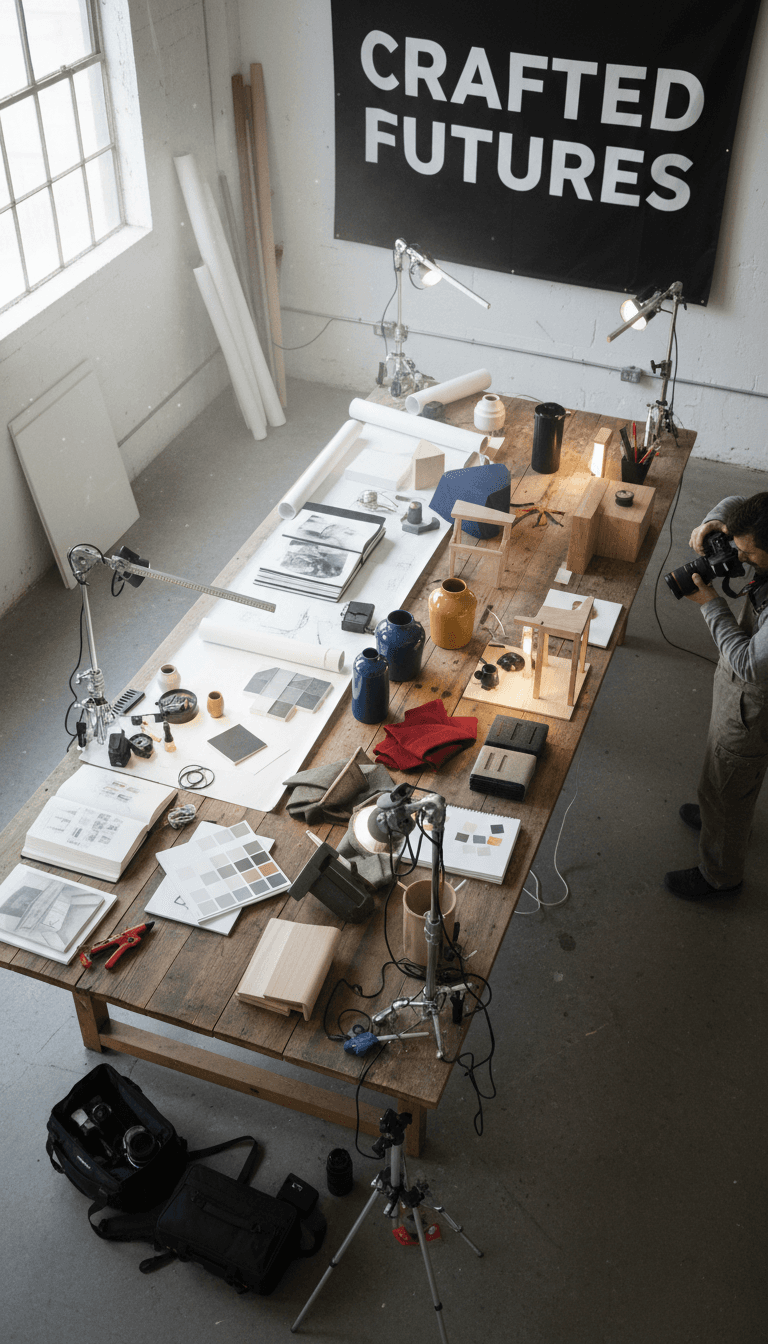Behind-the-scenes presentation design workspace